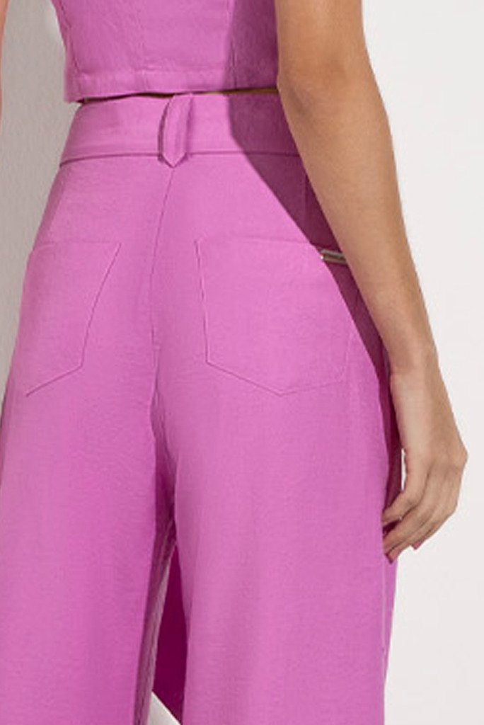 Calça Wide Leg Plano Rosa Melissa Com Faixa