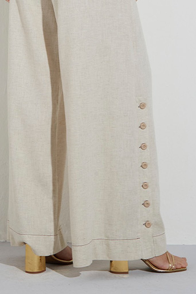 Calça Viscolinho Pantalona Com Botões