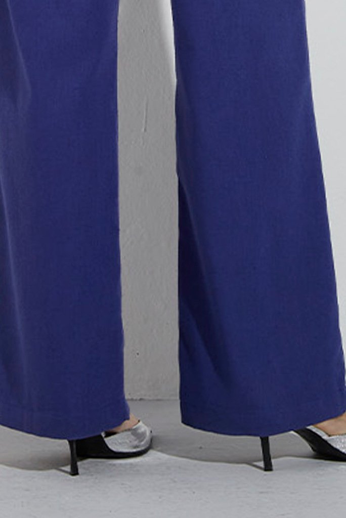Calça Linho Wide Leg Azul Royal
