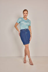 Saia Tradicional Jeans Bordada - Rosa Jeans