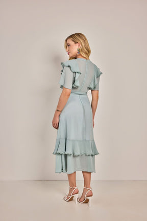 Vestido Evasê Plano Com Aviamentos - Rosa Jeans
