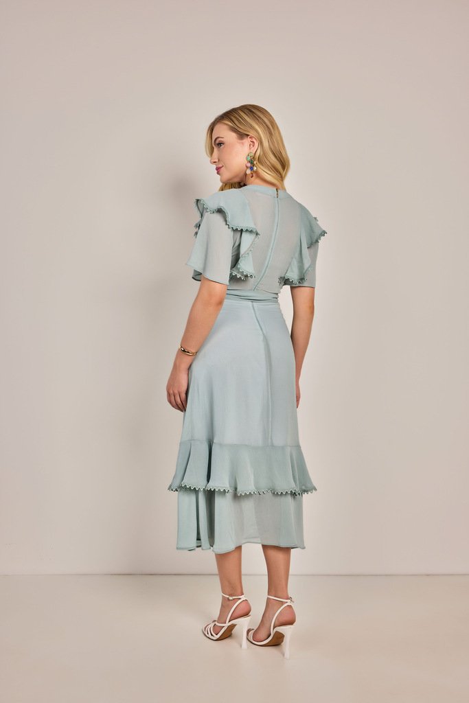 Vestido Evasê Plano Com Aviamentos - Rosa Jeans