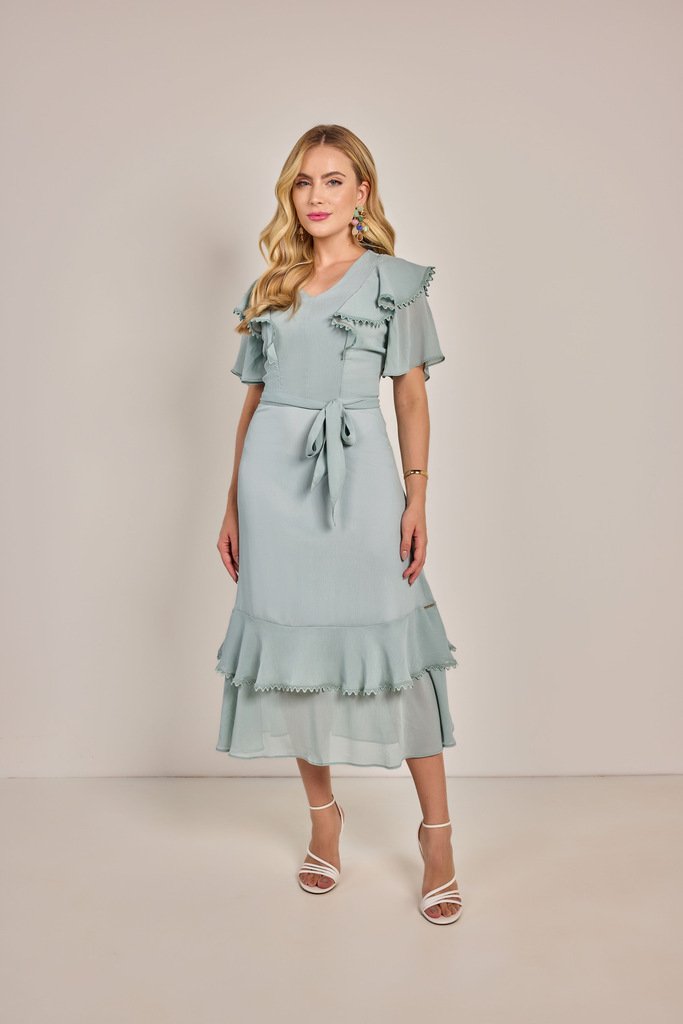Vestido Evasê Plano Com Aviamentos - Rosa Jeans