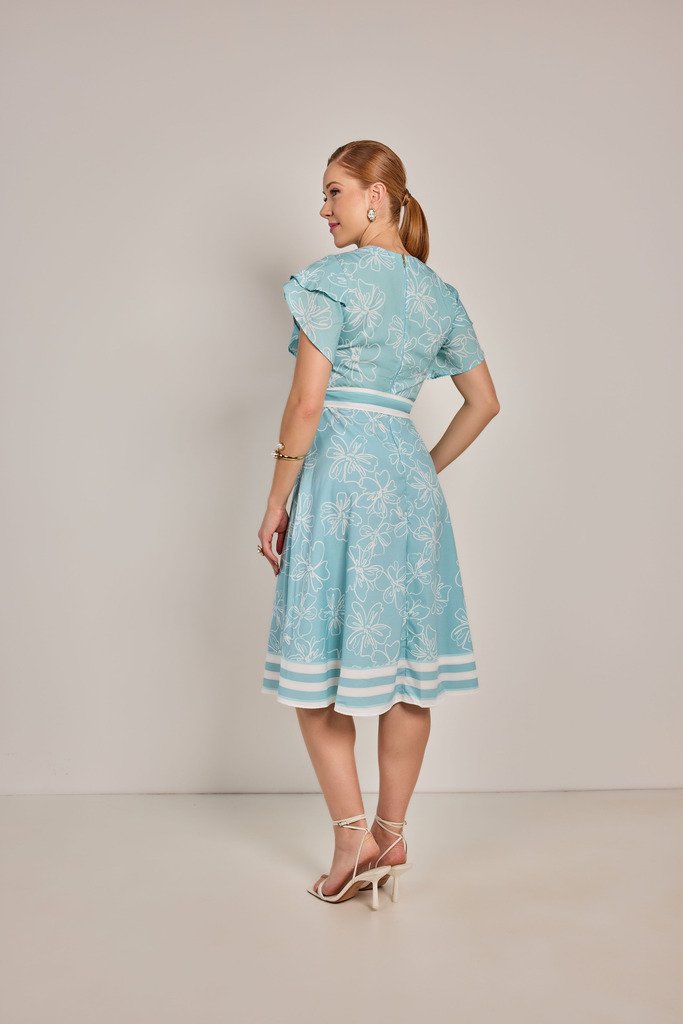 Vestido Godê Crepe Estampado - Rosa Jeans