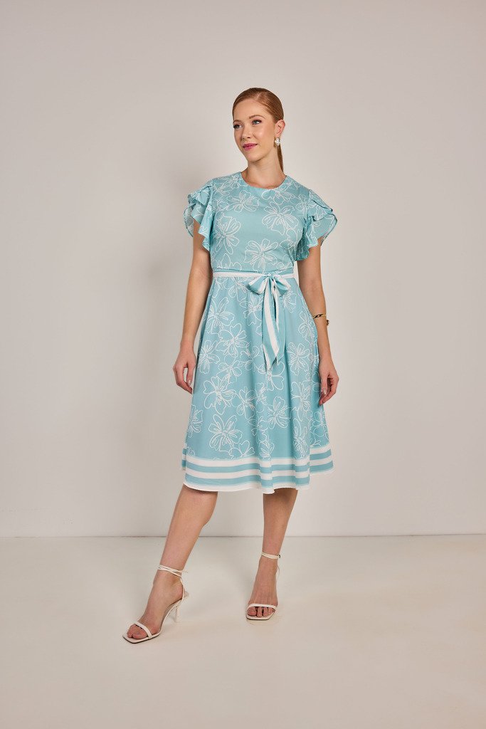 Vestido Godê Crepe Estampado - Rosa Jeans