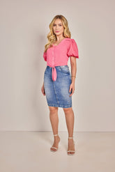 Saia Azul Claro Tradicional Jeans Com Termo - Rosa Jeans