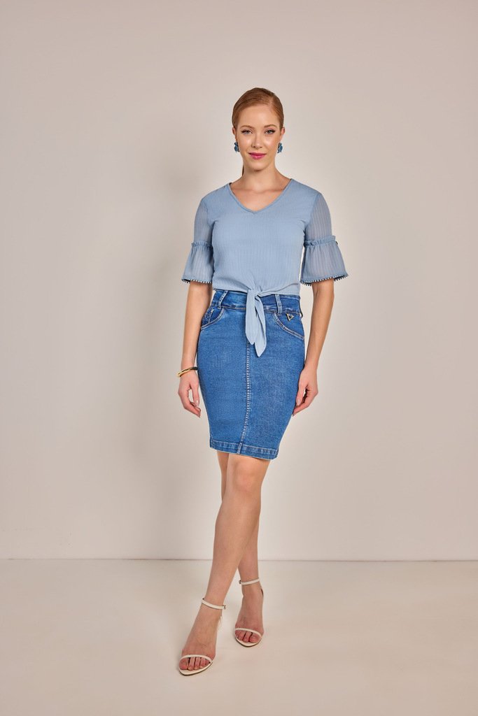 Saia Azul Claro Tradicional Jeans - Rosa Jeans