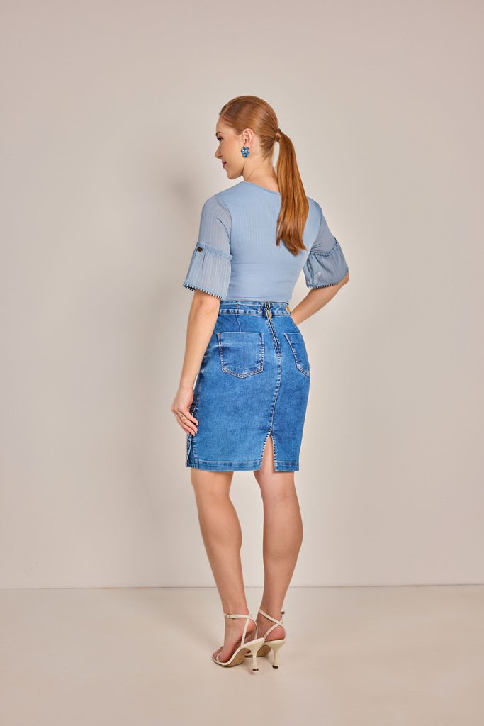 Saia Azul Claro Reta Jeans - Rosa Jeans