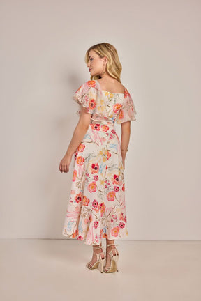 Vestido Evasê Chiffon Estampado - Rosa Jeans