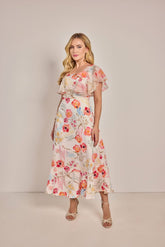 Vestido Evasê Chiffon Estampado - Rosa Jeans