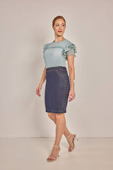 Saia Azul Escuro Reta Jeans - Rosa Jeans