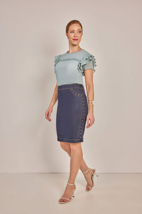 Saia Azul Escuro Reta Jeans - Rosa Jeans