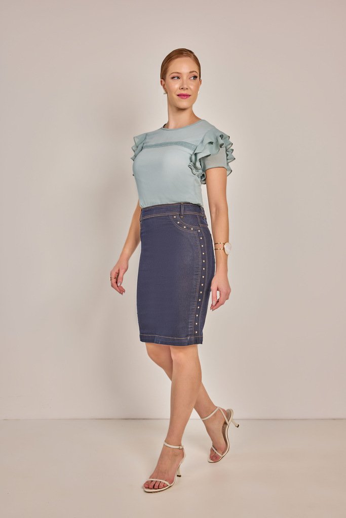 Saia Azul Escuro Reta Jeans - Rosa Jeans