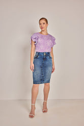 Saia Jeans Tradicional 2 Botões - Rosa Jeans
