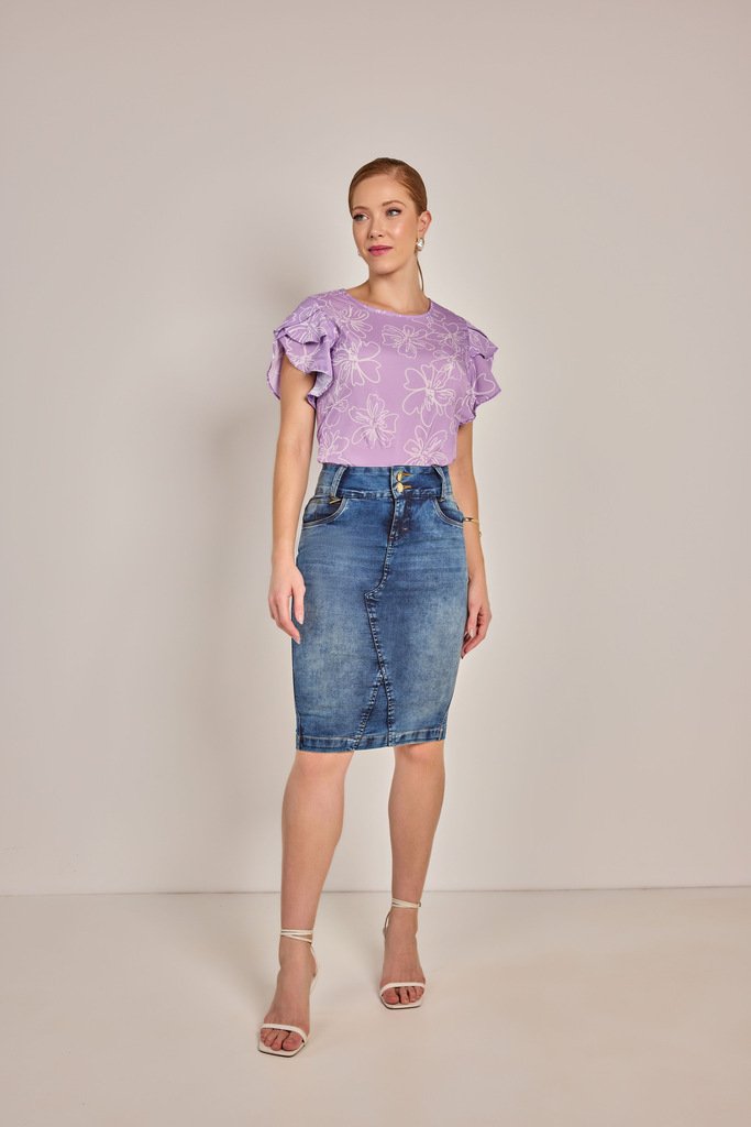Saia Jeans Tradicional 2 Botões - Rosa Jeans