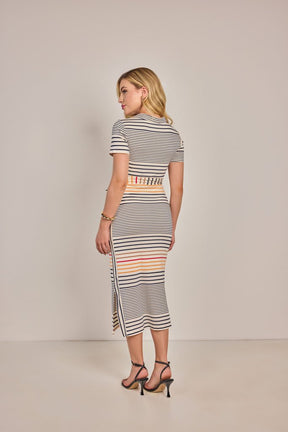 Vestido Reto Malha Listrado - Rosa Jeans