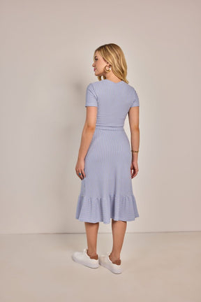 Vestido Evasê Malha Listrada - Rosa Jeans
