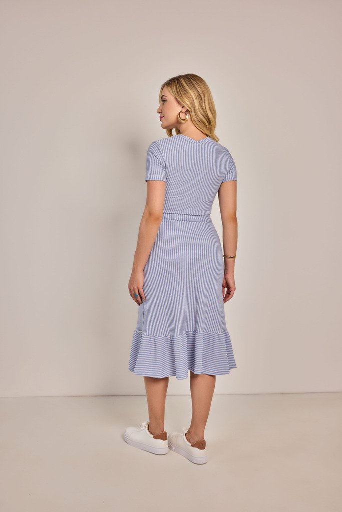 Vestido Evasê Malha Listrada - Rosa Jeans