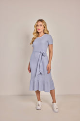Vestido Evasê Malha Listrada - Rosa Jeans