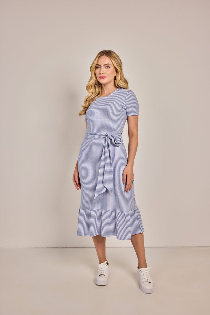 Vestido Evasê Malha Listrada - Rosa Jeans