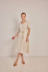 Vestido Semi Godê Linho - Rosa Jeans