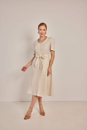 Vestido Semi Godê Linho - Rosa Jeans