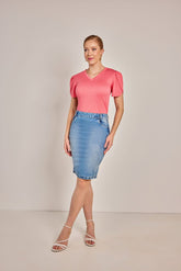Saia Azul Reta Jeans - Rosa Jeans