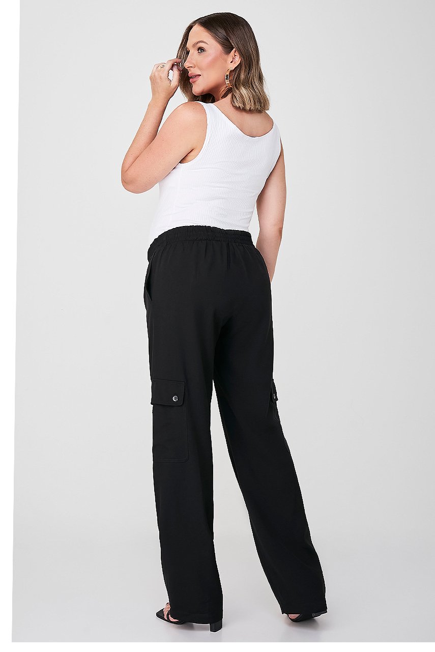 Calça Preto Alfaiataria Comfy Cós Com Cordão