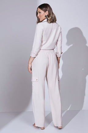 Calça Areia Alfaiataria Comfy Cós Com Cordão
