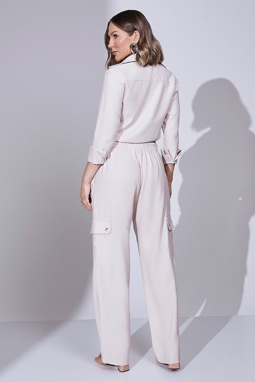 Calça Areia Alfaiataria Comfy Cós Com Cordão