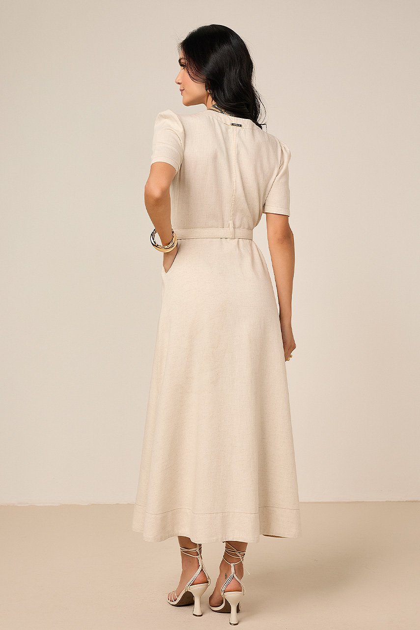 Vestido Mídi Godê Viscolinho Sustentável Com Zíper e Faixa Titanium Jeans