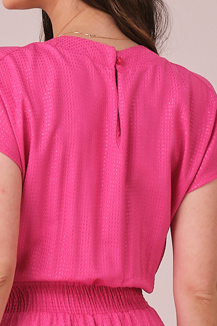 Vestido Pink Maxi Midi no Viscolinho Franzido no Busto