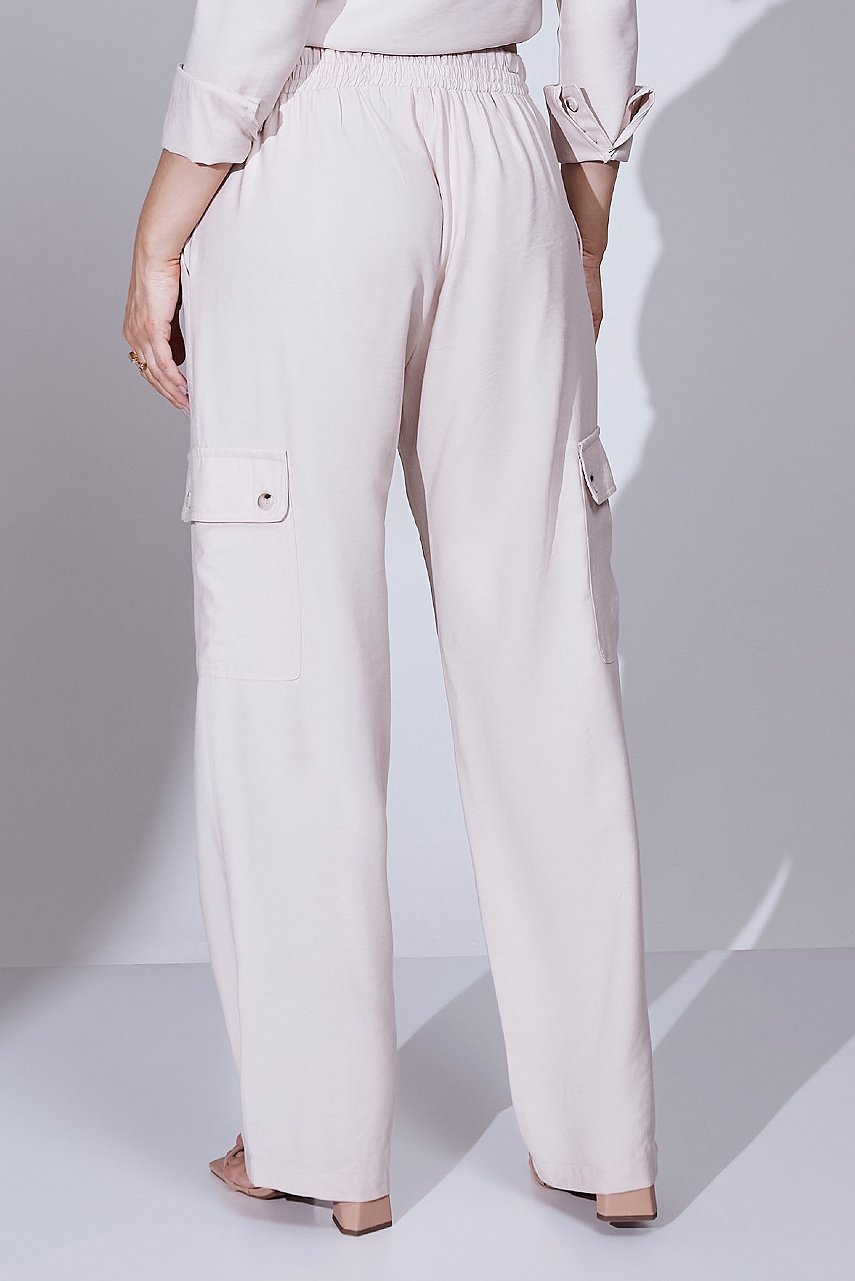 Calça Areia Alfaiataria Comfy Cós Com Cordão