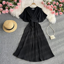 Vestido Aurora Midi Plissado com Manga