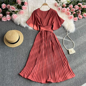 Vestido Aurora Midi Plissado com Manga