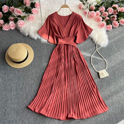 Vestido Aurora Midi Plissado com Manga
