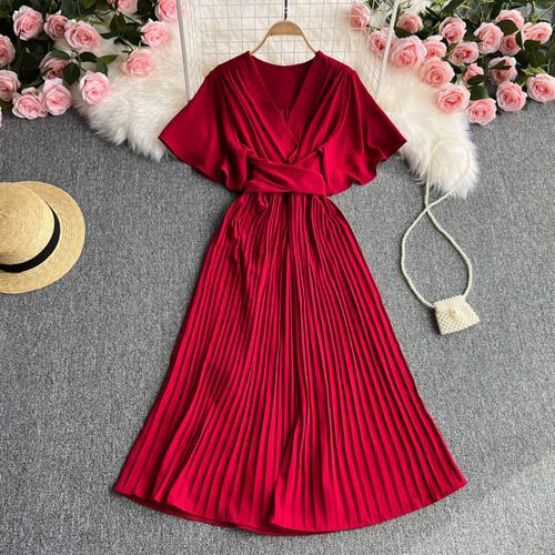 Vestido Aurora Midi Plissado com Manga - Rosa