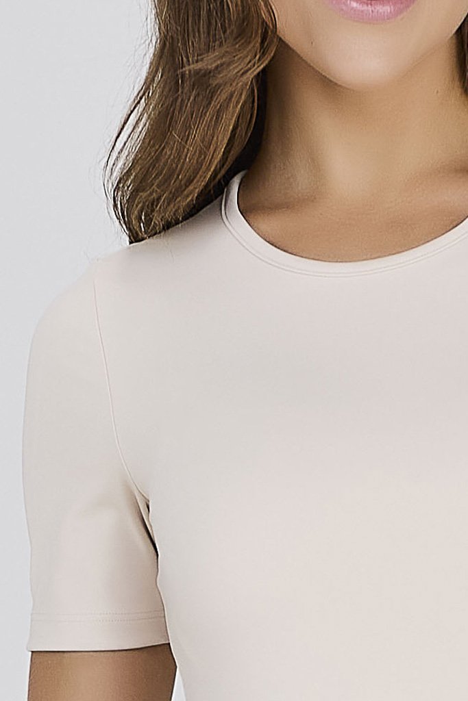 Body Feminino Manga Curta Off White Poliamida Sem Transparência Proteção UV50