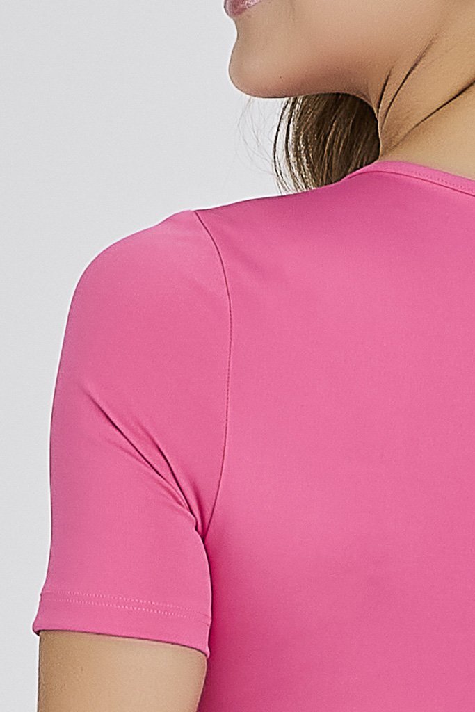 Body Feminino Manga Curta Rosa Poliamida New Light Proteção UV
