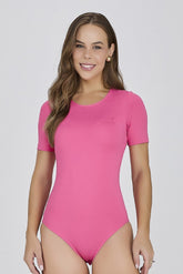 Body Feminino Manga Curta Rosa Poliamida New Light Proteção UV