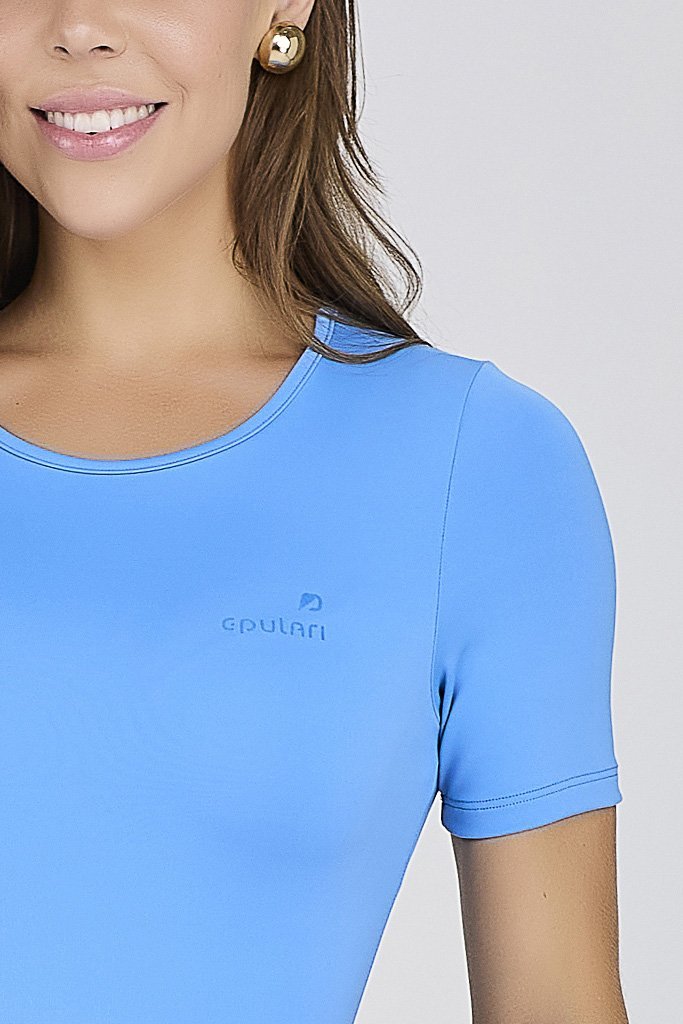 Body Manga Curta Feminino Azul Celeste Poliamida New Ligth