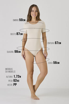Body Feminino Off White Poliamida Relevo Proteção Solar