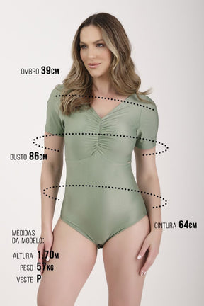 Body Verde Alecrim Moda Praia Poliamida Bojo Removível