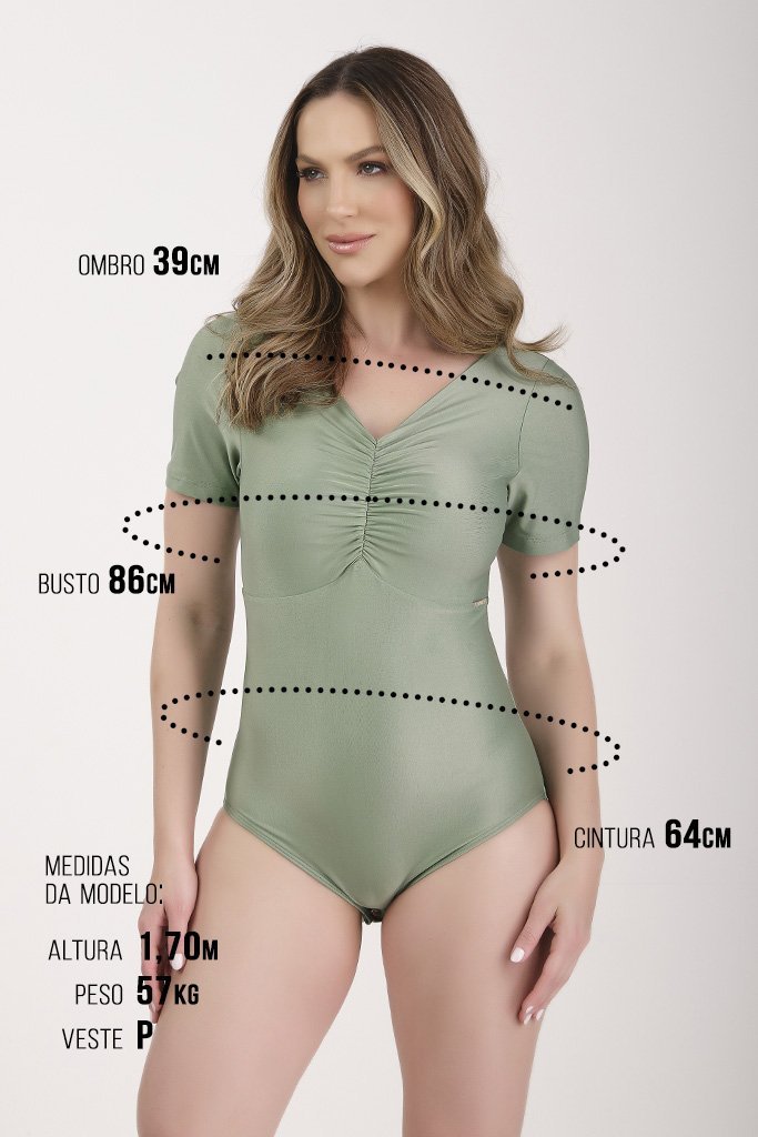 Body Verde Alecrim Moda Praia Poliamida Bojo Removível