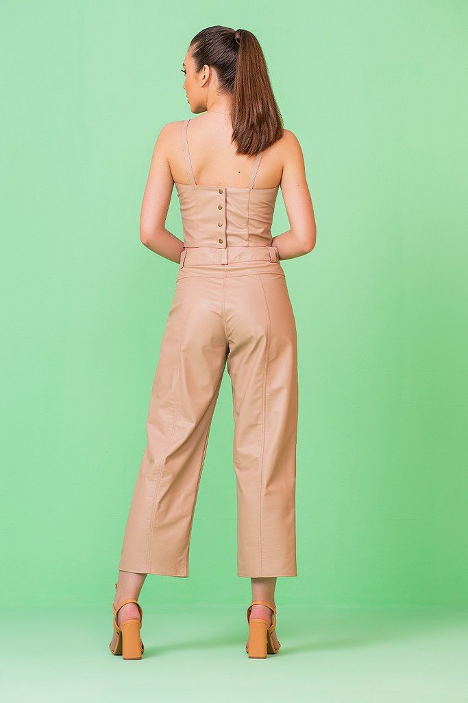 Calça Nude Couro Legítimo Pantacourt Pele Mania