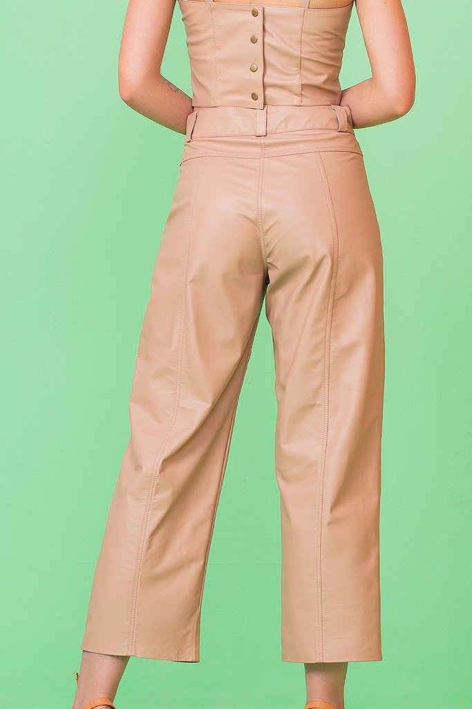 Calça Nude Couro Legítimo Pantacourt Pele Mania