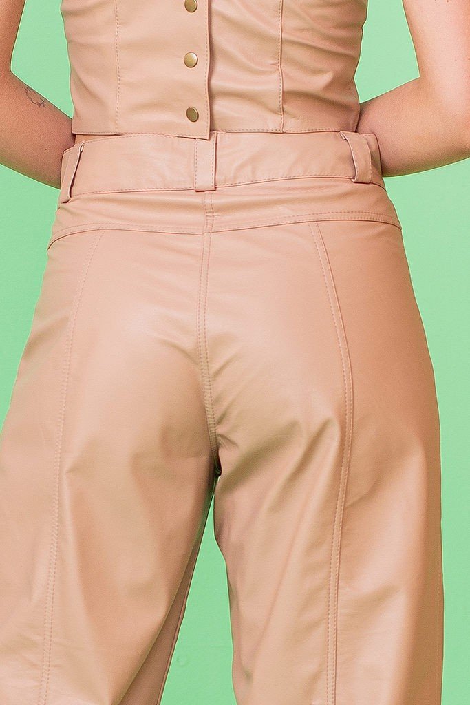 Calça Nude Couro Legítimo Pantacourt Pele Mania