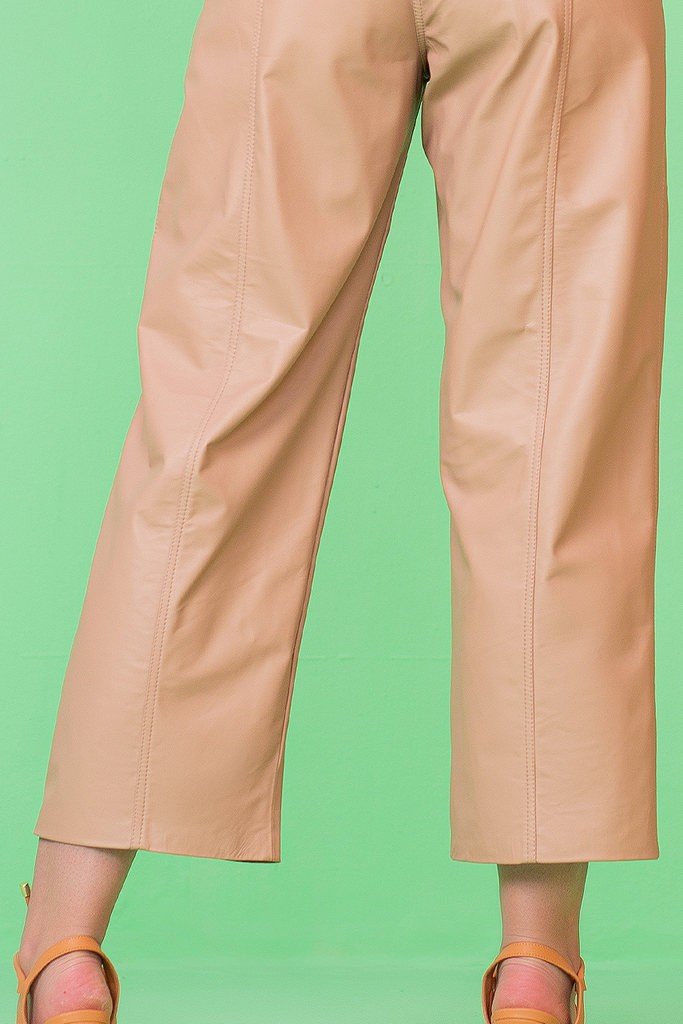 Calça Nude Couro Legítimo Pantacourt Pele Mania
