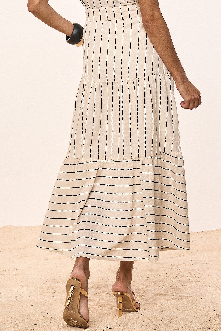 Chemise Mídi Listrado Com Faixa Titanium Jeans