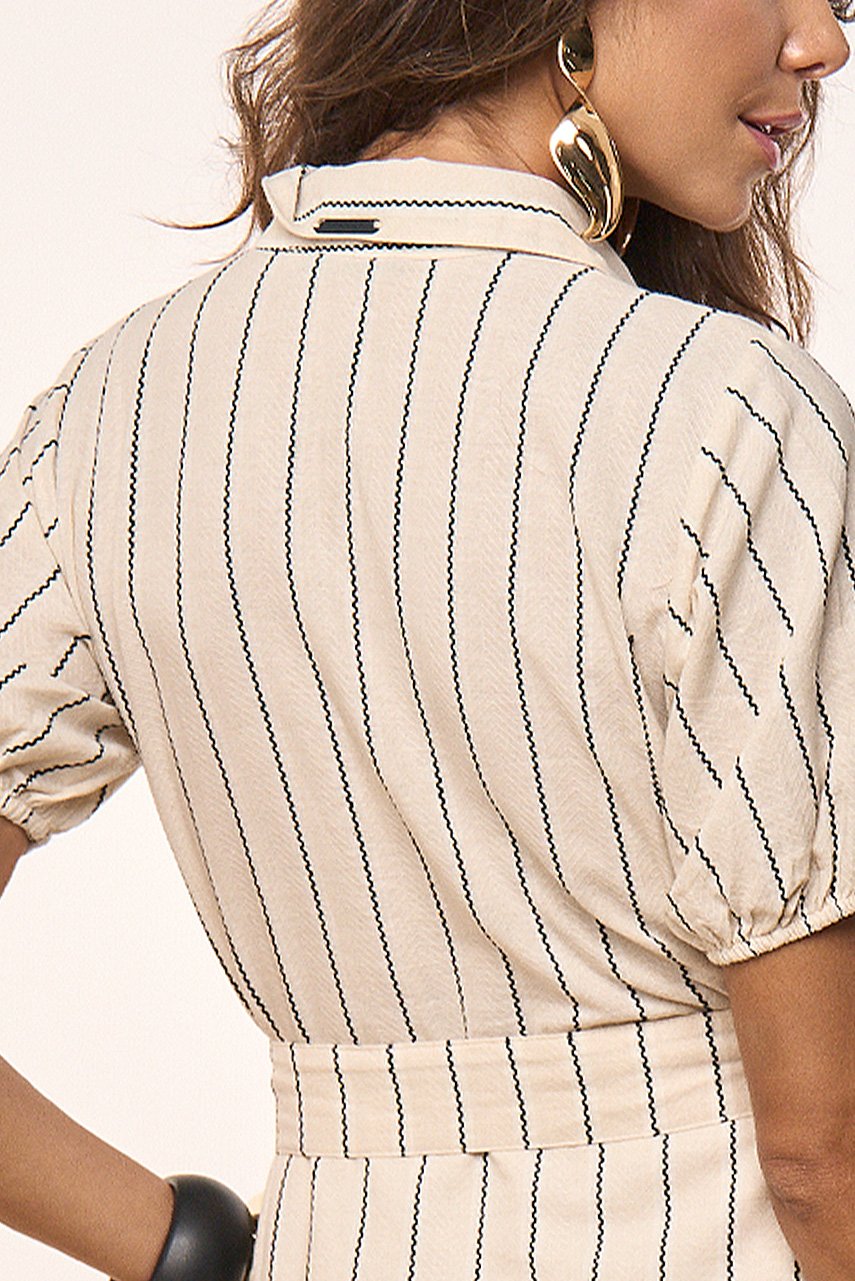 Chemise Mídi Listrado Com Faixa Titanium Jeans